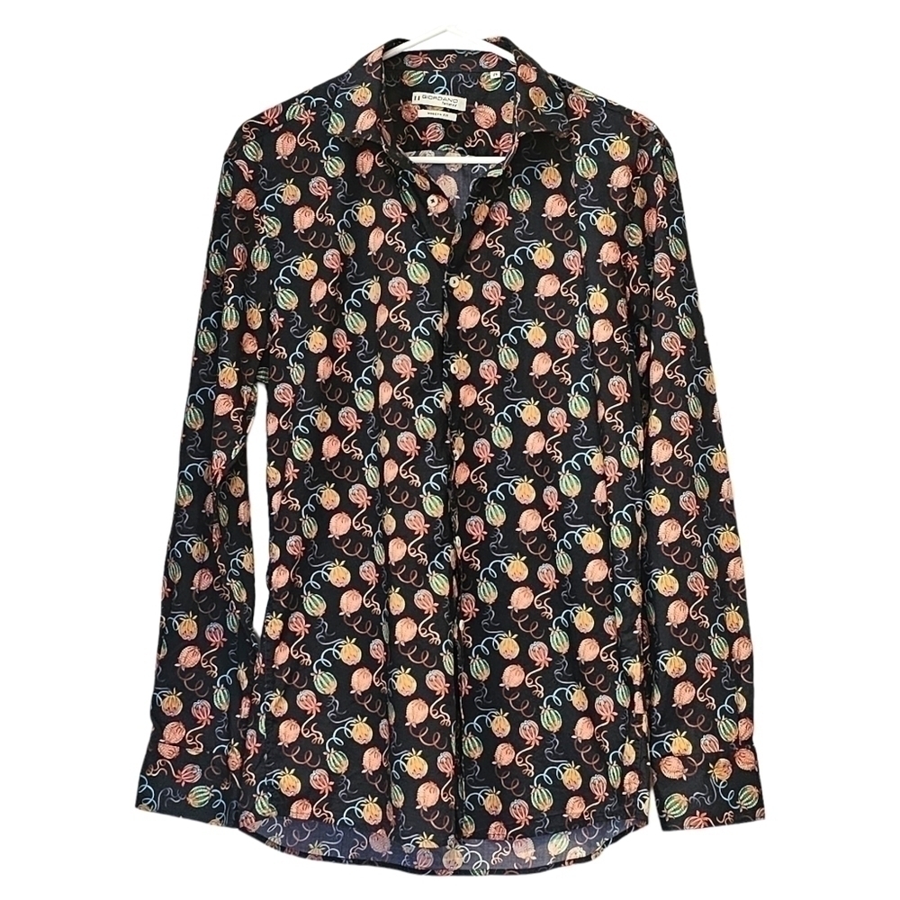 GIORDANO MAGGIORE SABRAS FRUIT PRINT NAVY SHIRT Size 39